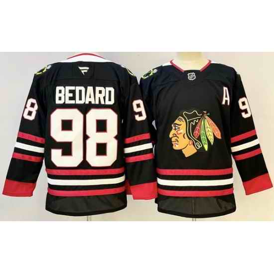 Men Chicago Blackhawks 98 Connor Bedard Black Stitched Hockey Jersey